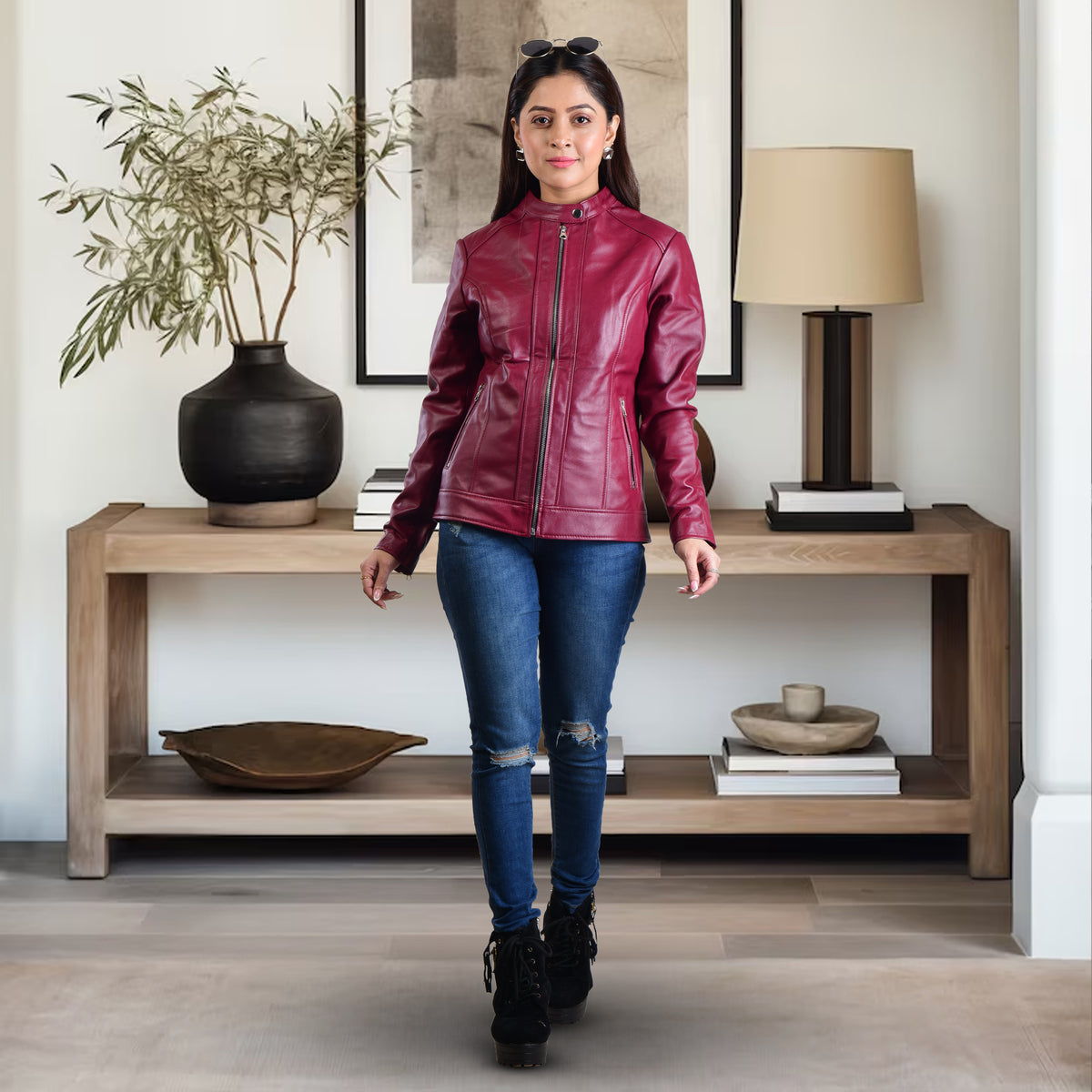Isla - Cherry Leather Jacket