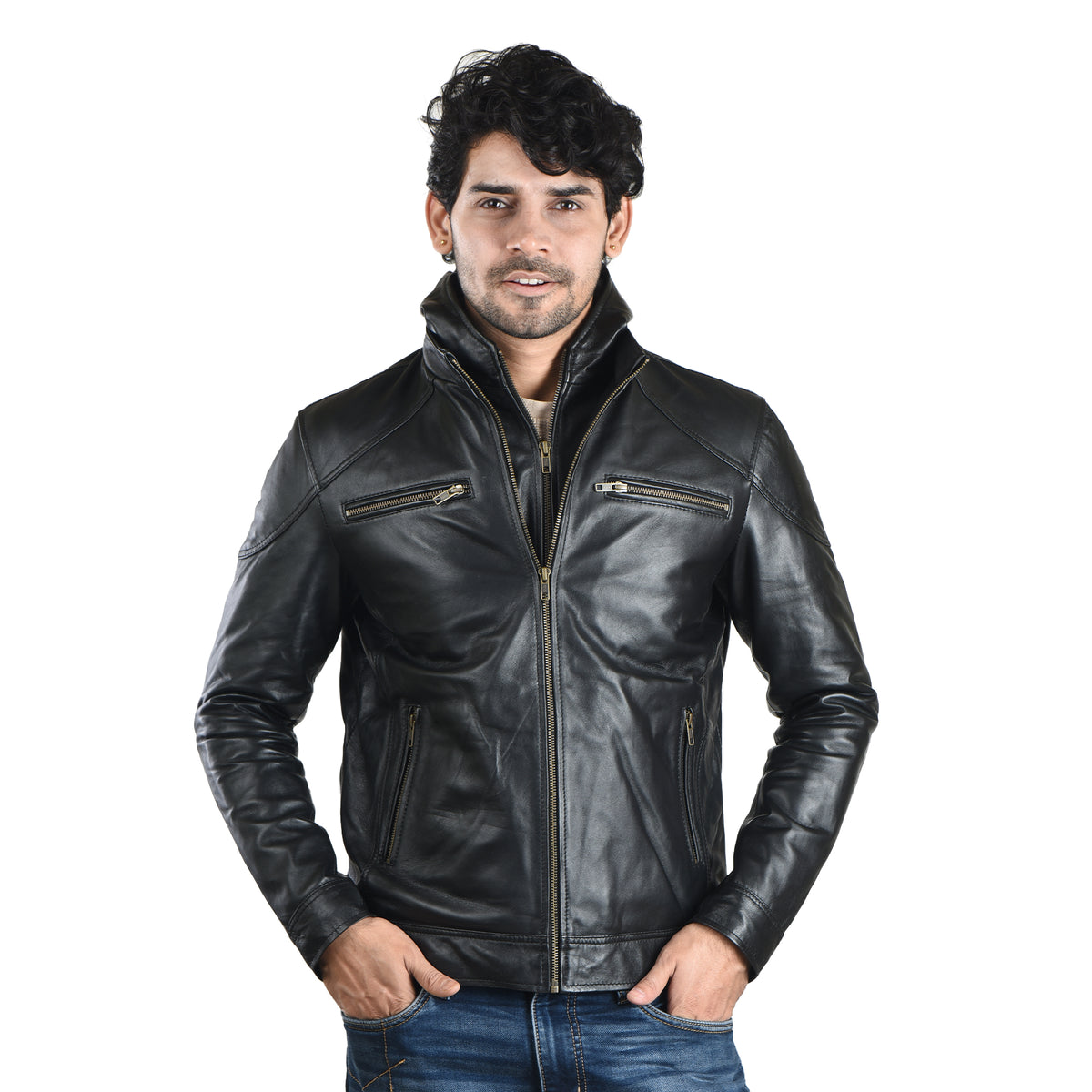 MENS LEATHER HOODED JACKET 41013 (BLACK) – SREELEATHERS