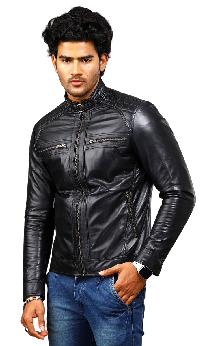 MENS LEATHER JACKET 41004 (BLACK) SREELEATHERS