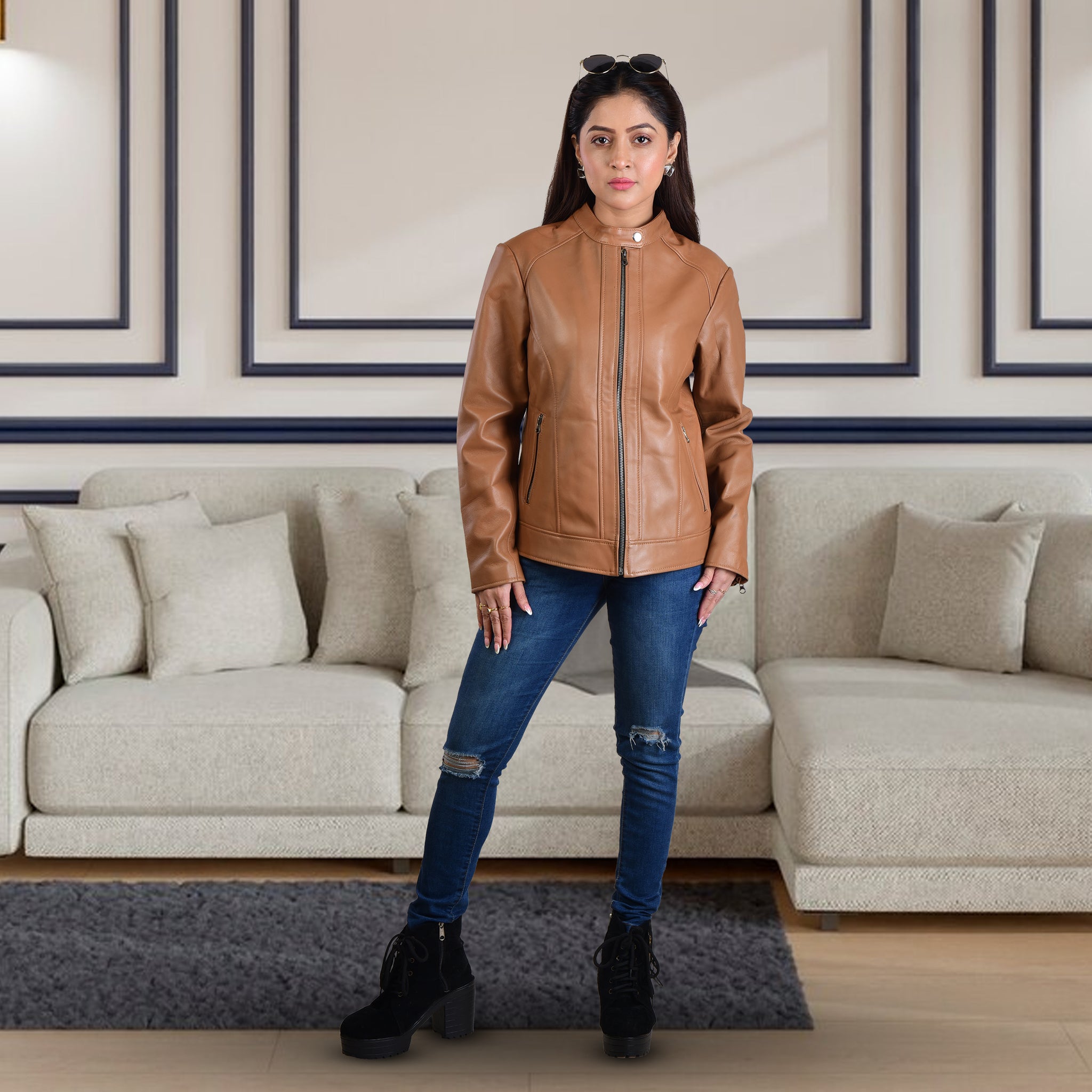 Blue Jeans Aim Wear Lederjacke WOMENS LEATHER JACKET 410159(TAN)