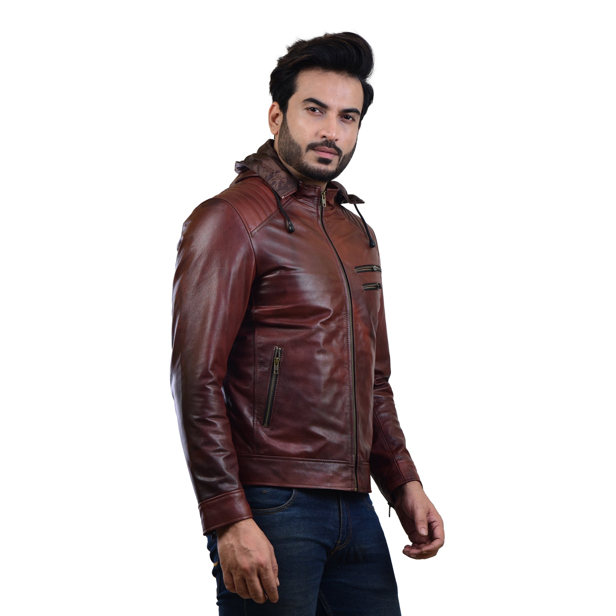 MENS LEATHER HOODED JACKET 410145(2 TONE) – SREELEATHERS