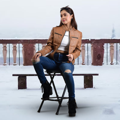 WOMENS LEATHER JACKET 410147(TAN)