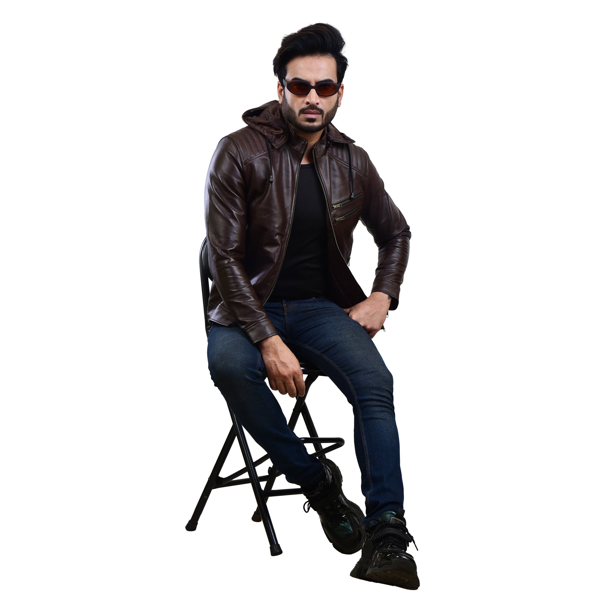MENS LEATHER HOODED JACKET 410145(BROWN) – SREELEATHERS
