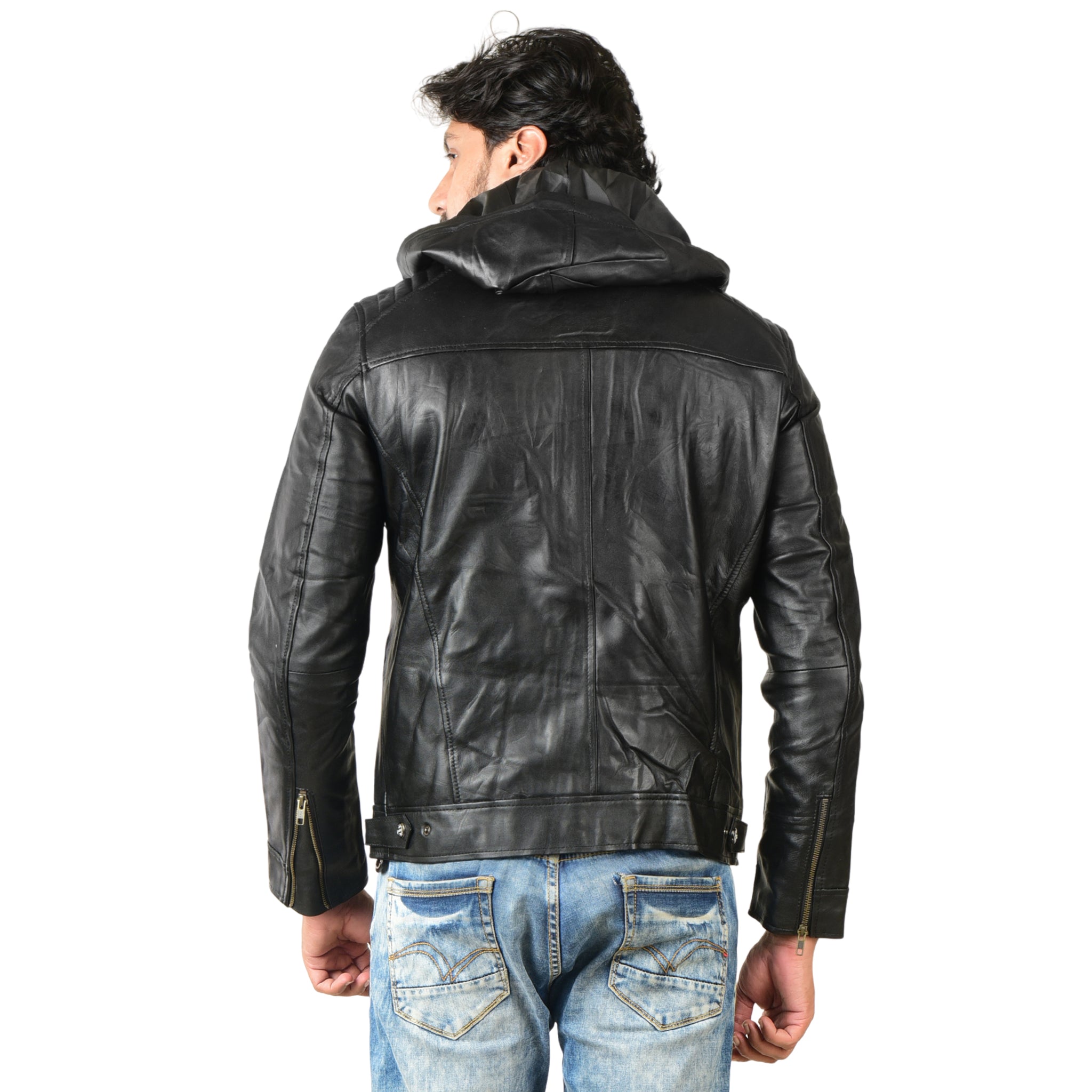 MENS LEATHER HOODED JACKET 410145(BLACK) – SREELEATHERS