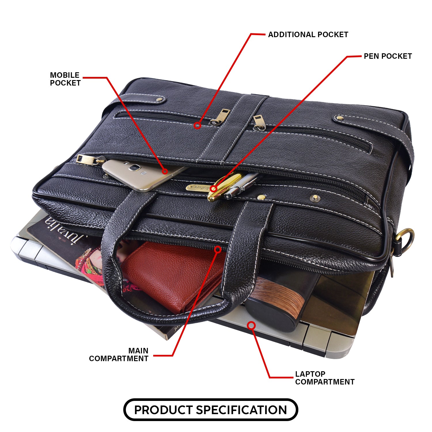Leather Laptop Bag 36809 (BLACK) – SREELEATHERS