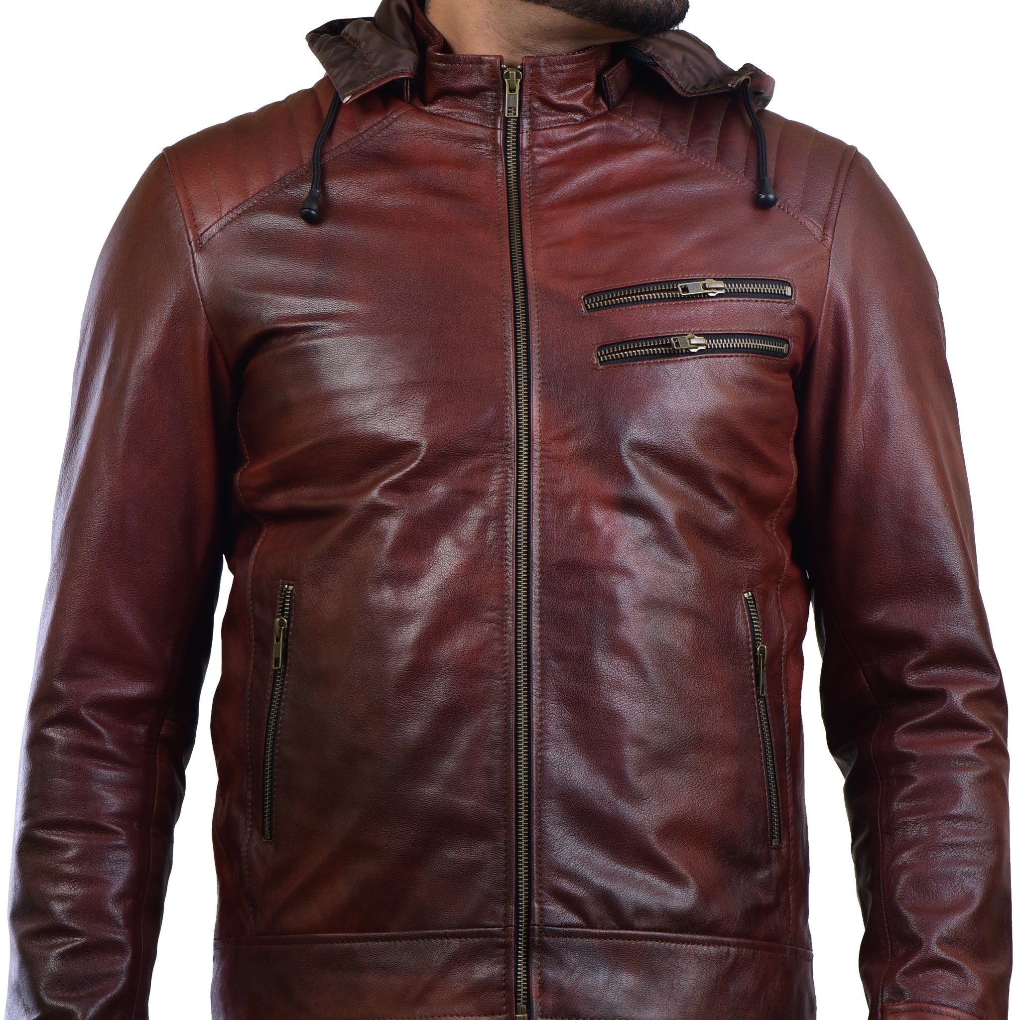 MENS LEATHER HOODED JACKET 410145(2 TONE) – SREELEATHERS
