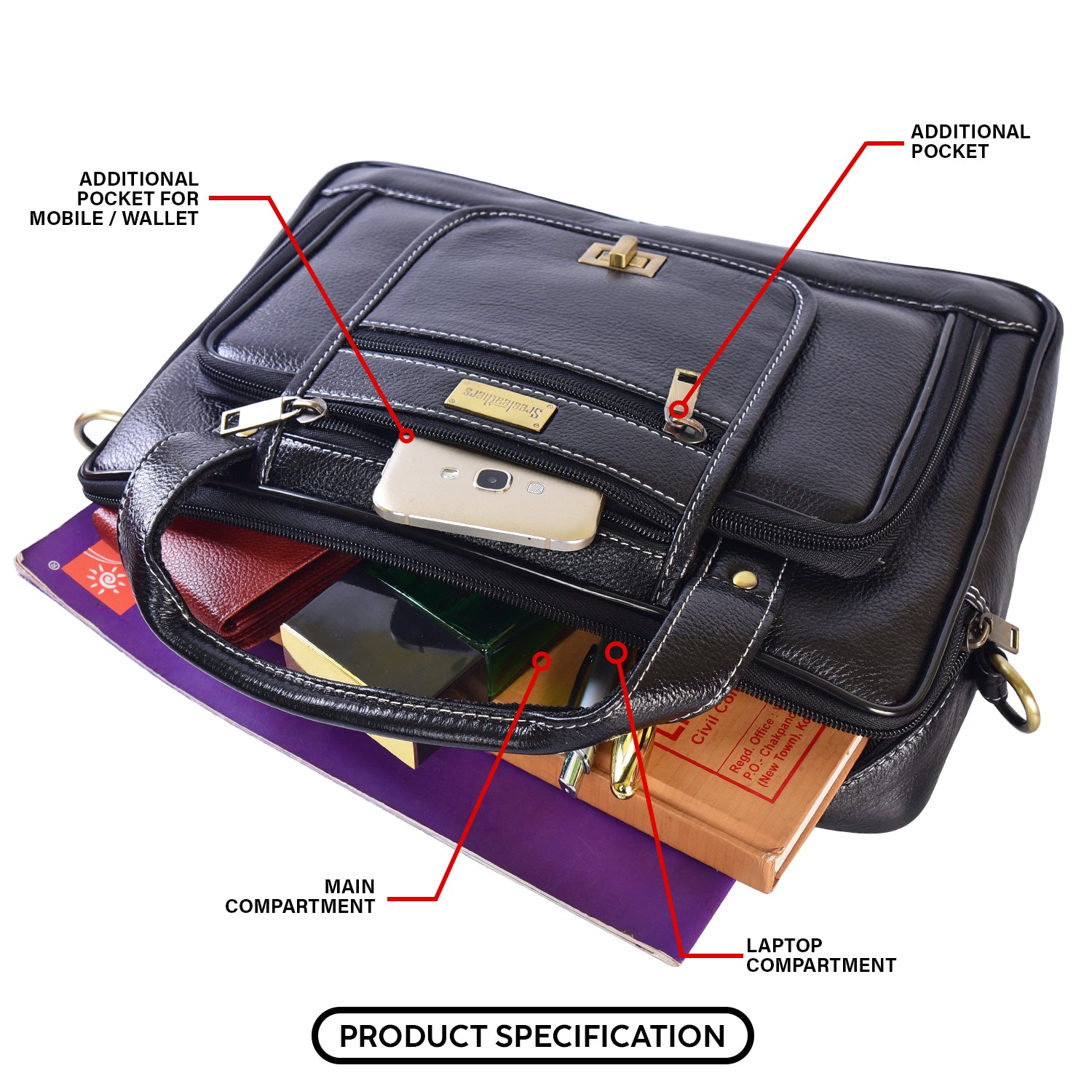 Leather Laptop Bag 36801 (BLACK) - Main Image