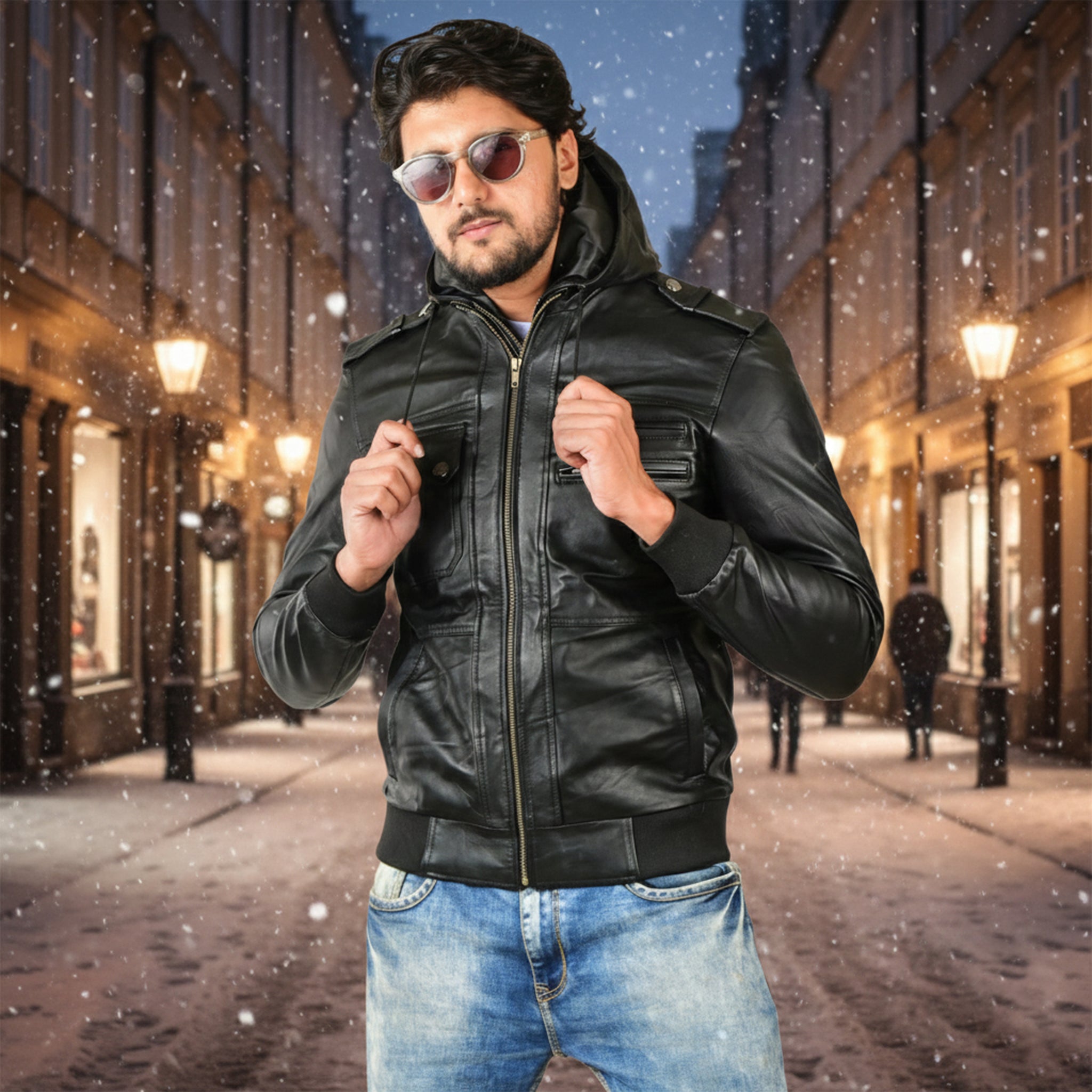 Jentlouis Leather Hooded Jacket Mサイズ Leather Hooded Jacket