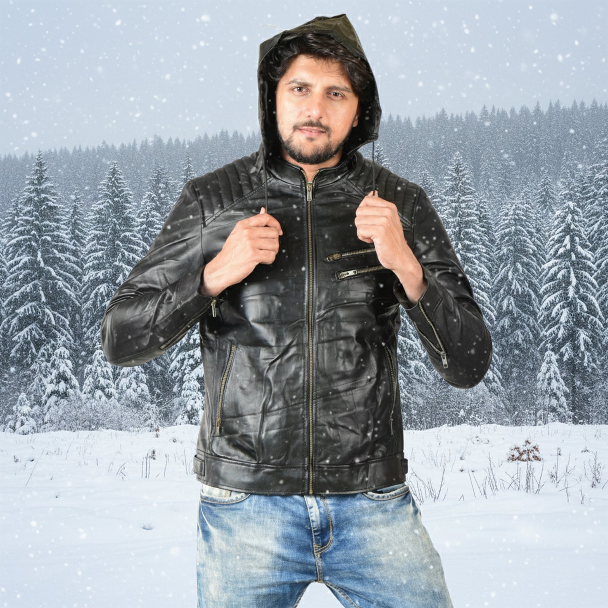 MENS LEATHER HOODED JACKET 410145(BLACK) – SREELEATHERS