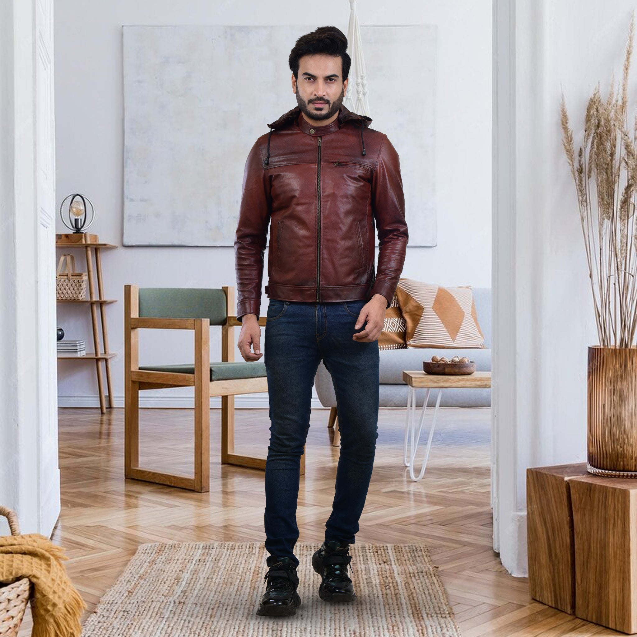 MENS LEATHER HOODED JACKET 410139(2 TONE) – SREELEATHERS