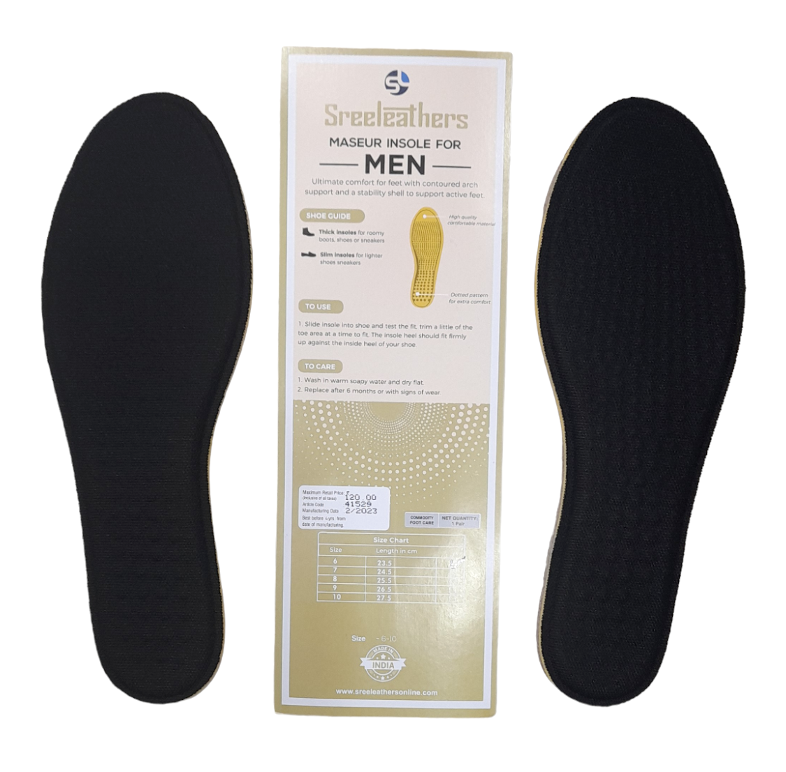 Sreeleathers Maseur Shoe Insole Size Trim To fit Size 6 to 10